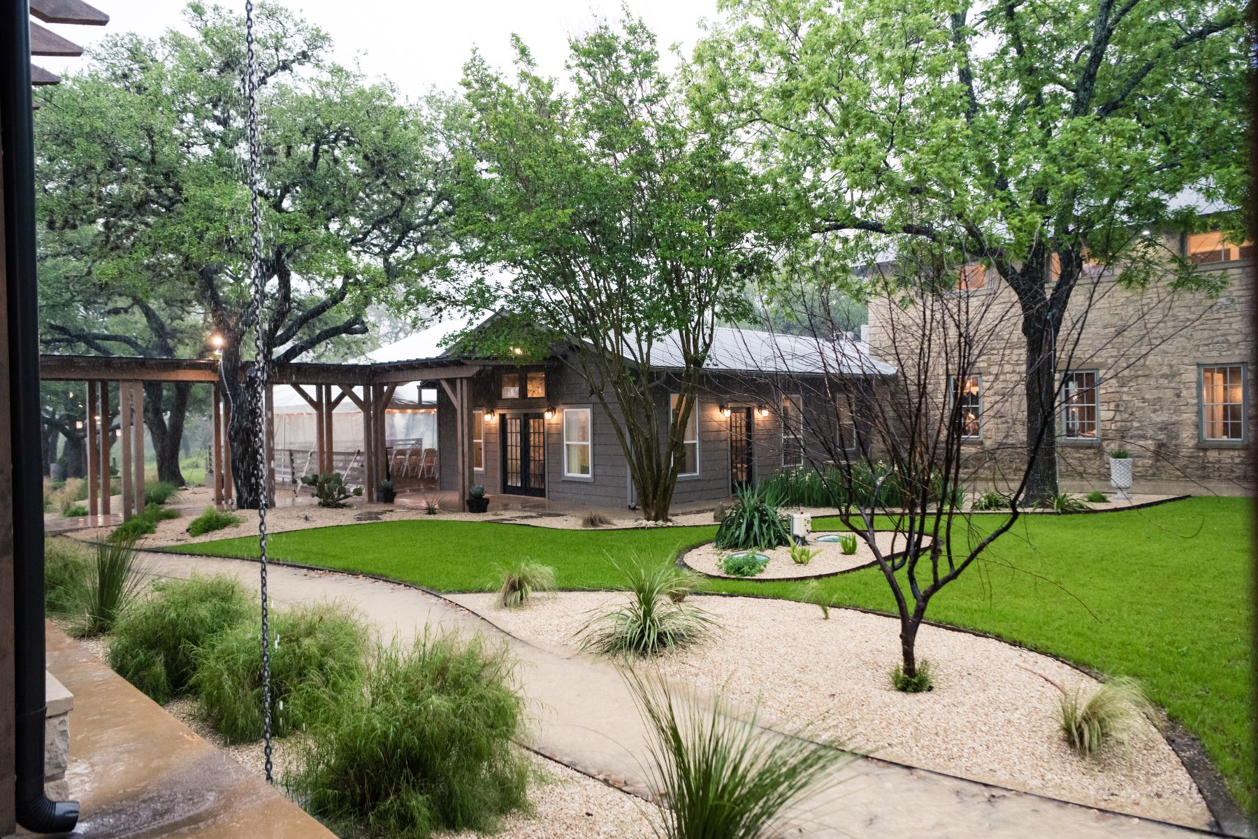 Outdoor lawn and courtyard space at Stonehouse Villa.